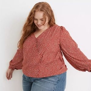Madewell Kinston Side Button Wrap Top in Park Picnic - Red Top - 2X 18 20
